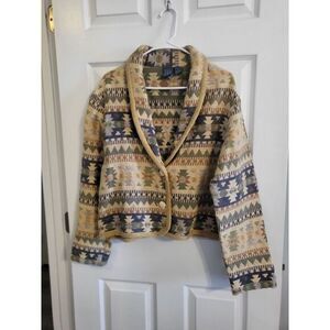 IVY Jacket Women Size Medium 100% Cotton Old Money Rich Mom  Cream And Navy Warm